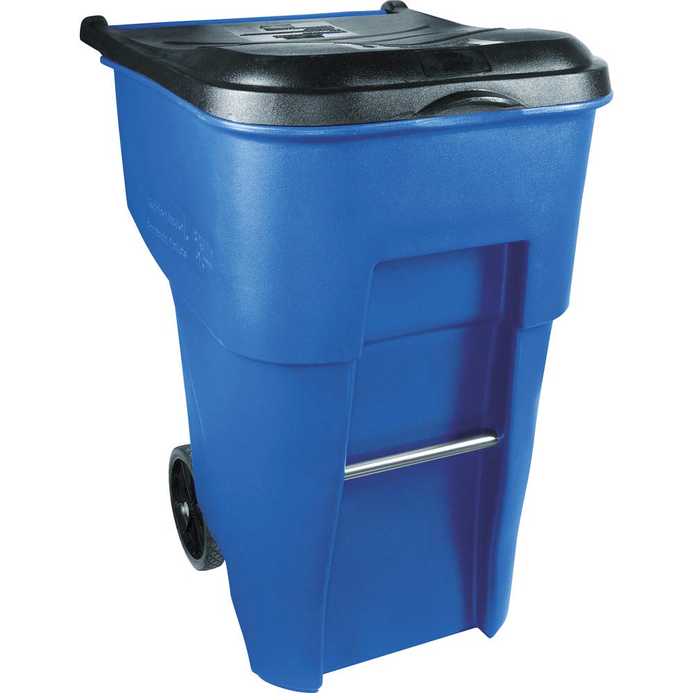 Rubbermaid Commercial Products BRUTE Rollout Heavy-Duty Wheeled Recycling Can/Bin, 50-Gallon, Blue Recycling, for Restaurants/Hospitals/Offices/Warehouses/Garage