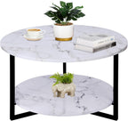 Modern Coffee Table,Faux Marble Tables,Small Round Coffee Tables with Shelf, Marble Coffee Table,Circle Center Table Low Coffee & Tea Table for Living Room Modern
