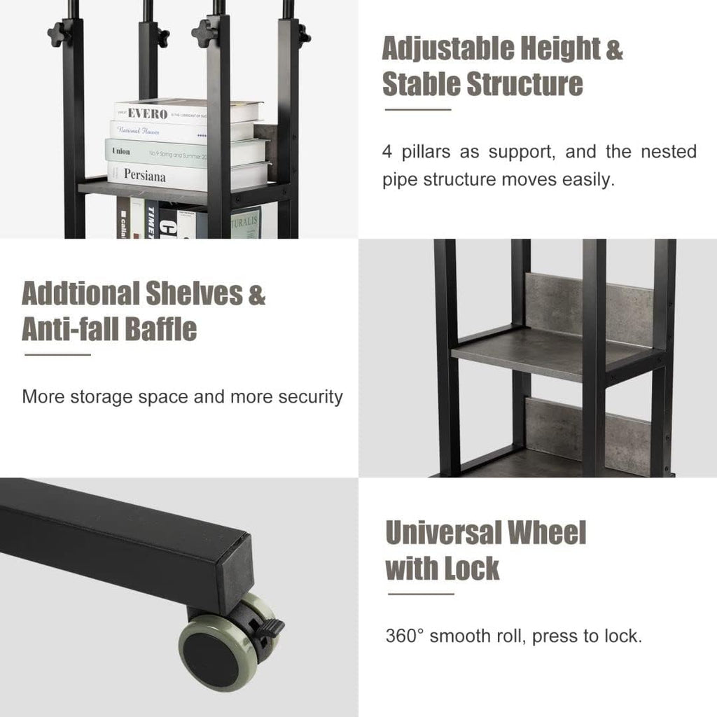 Hadulcet C Shaped Side Table Adjustable, Height Adjustable C Table with Wheels and Storage Shelves for Couch Bed Recliner Dark Grey