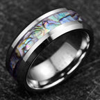 Vakki 8mm Tungsten Wedding Ring for Women Natural Abalone Shell/Mother of Pearl/Lapis Lazuli Inlay Promise Ring Beveled Edge Comfort Fit Size 6-14