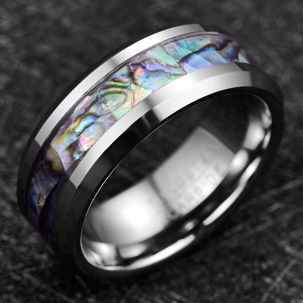 Vakki 8mm Tungsten Wedding Ring for Women Natural Abalone Shell/Mother of Pearl/Lapis Lazuli Inlay Promise Ring Beveled Edge Comfort Fit Size 6-14