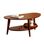 Mid Century Modern Coffee Table for Living Room, FSC Certifiled, 100% Solid Wood 2 Tier Oval Coffee Table, Wooden Center Table for Home Office, 40.2'' x 22'' Easy Assemble (Natural)