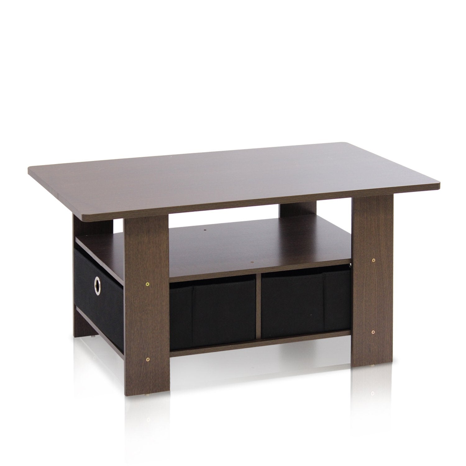Furinno Andrey Coffee Table with Bin Drawer, Americano/Medium Brown, Small Non-Lift Top