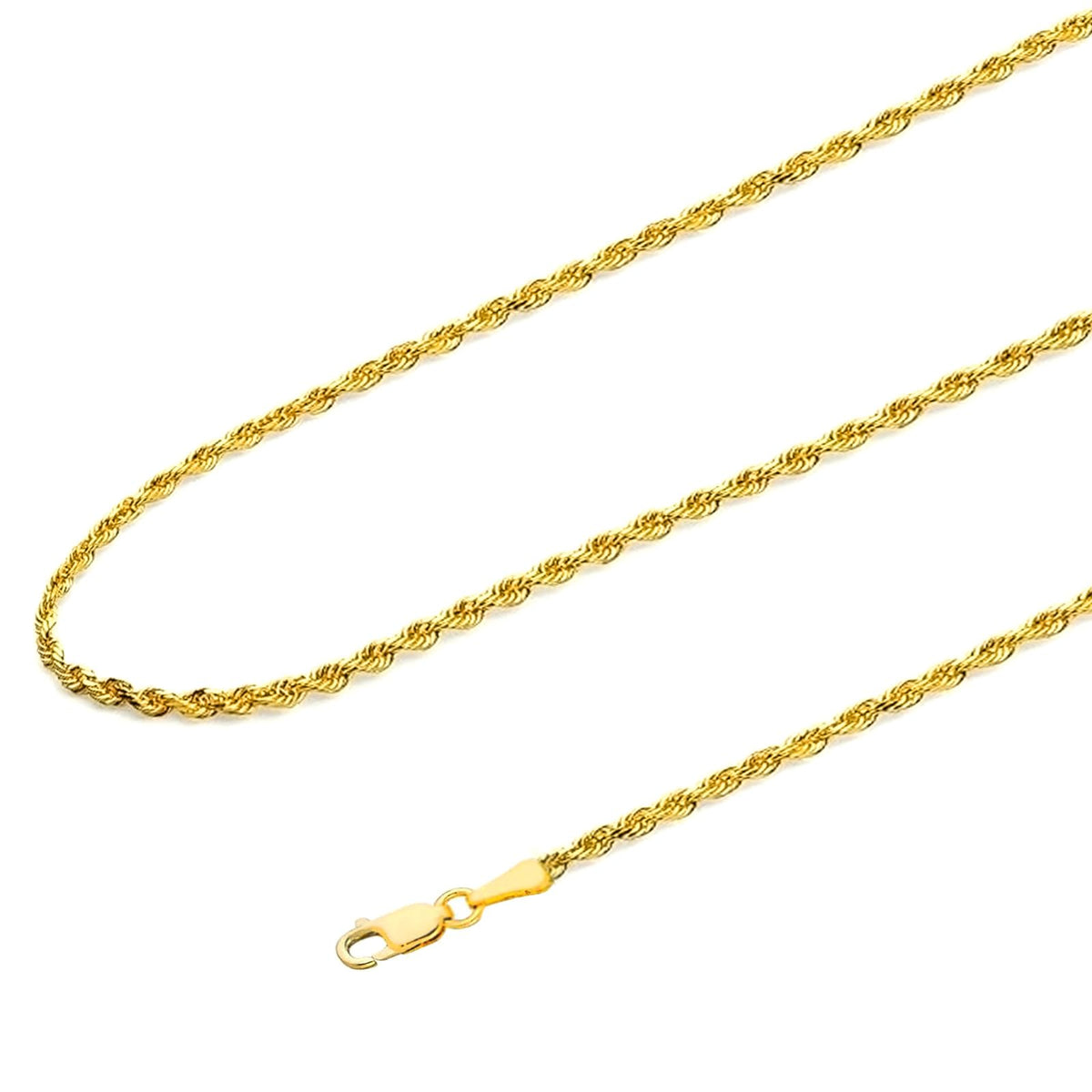 AUSIER Corrente de Corda 2MM de Ouro Amarelo Maciço Real 14k Colar para Mulheres ou Homens, Fecho Lagosta - 20"