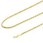 AUSIER Corrente de Corda 2MM de Ouro Amarelo Maciço Real 14k Colar para Mulheres ou Homens, Fecho Lagosta - 20"