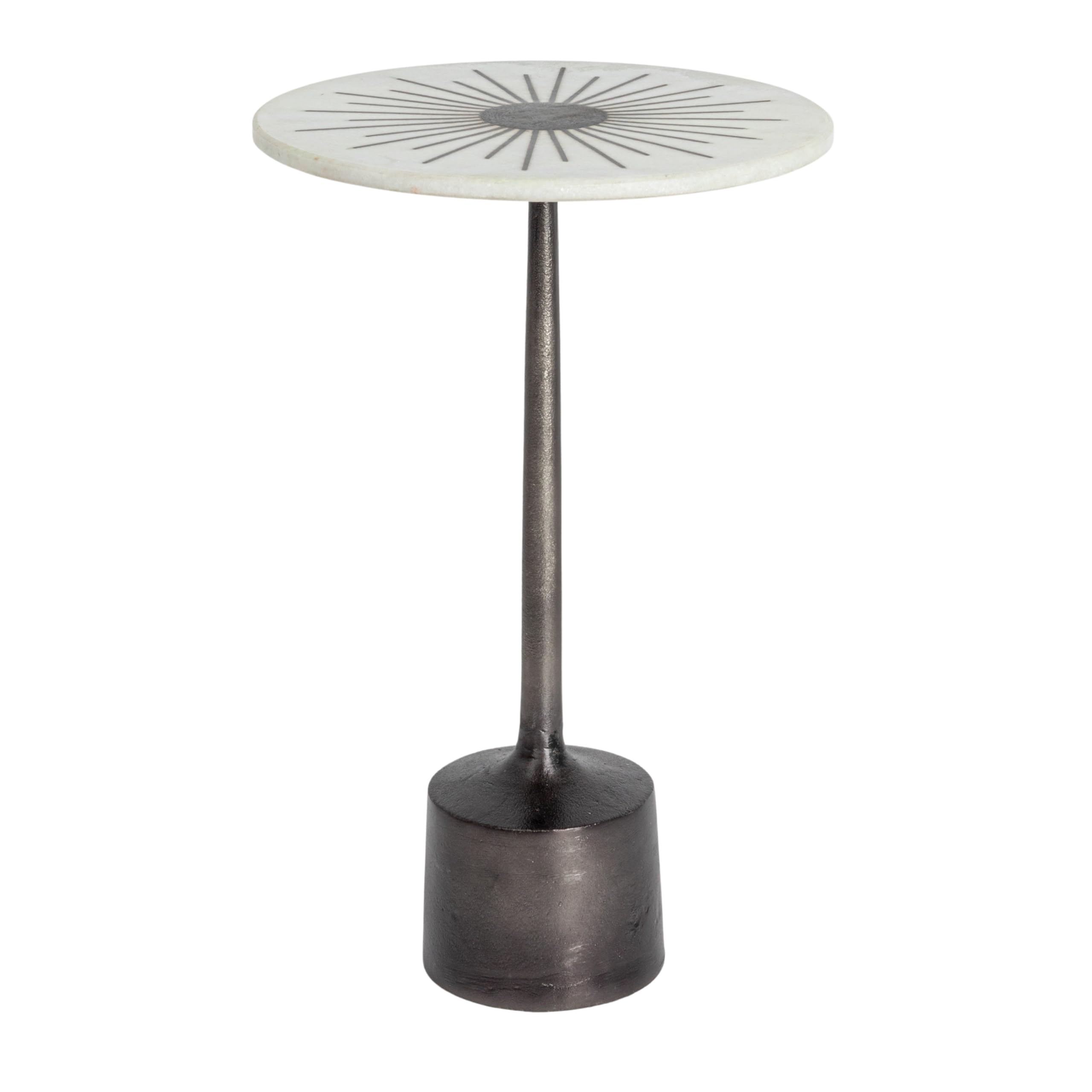 Creative Co-Op 12" R Marble & Metal Sunburst Table with Pedestal Base