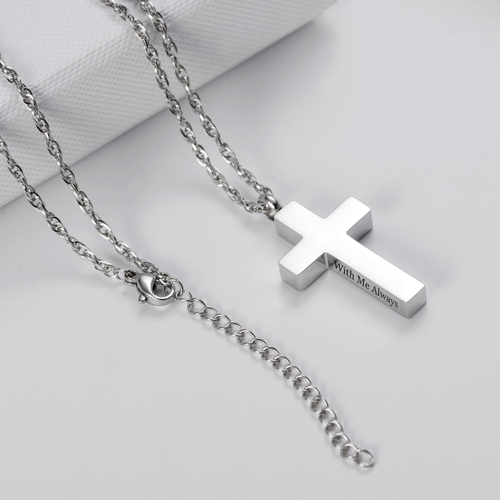 Cremation Cross Necklace for Ashes Cross Urns Locket Pendant Ashes Holder Stainless Steel Memorial Jewelry-With Me Always