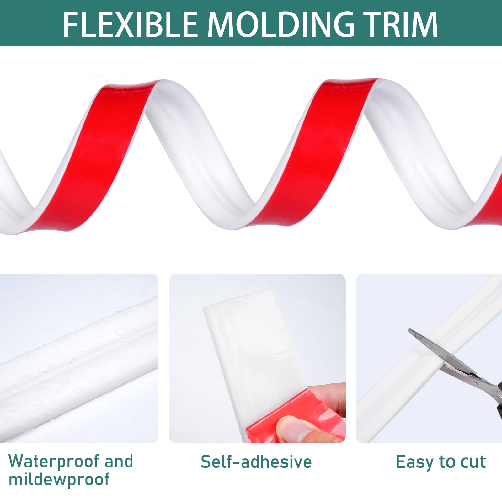 Xbaiyanr 10 Ft x 1.3'' Peel and Stick Wall Molding Trim,Chair Rail Wainscoting Panel,Self-Adhesive Flexible Molding Trim for Home Decoration & Wall Protection(White)