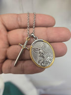 Archangel St. Michael Catholic Patron Steel Viking Pendant Necklace Jewelry Divine Sword Senhield Protection Gift for Men and Women-1PC-Anvirtue