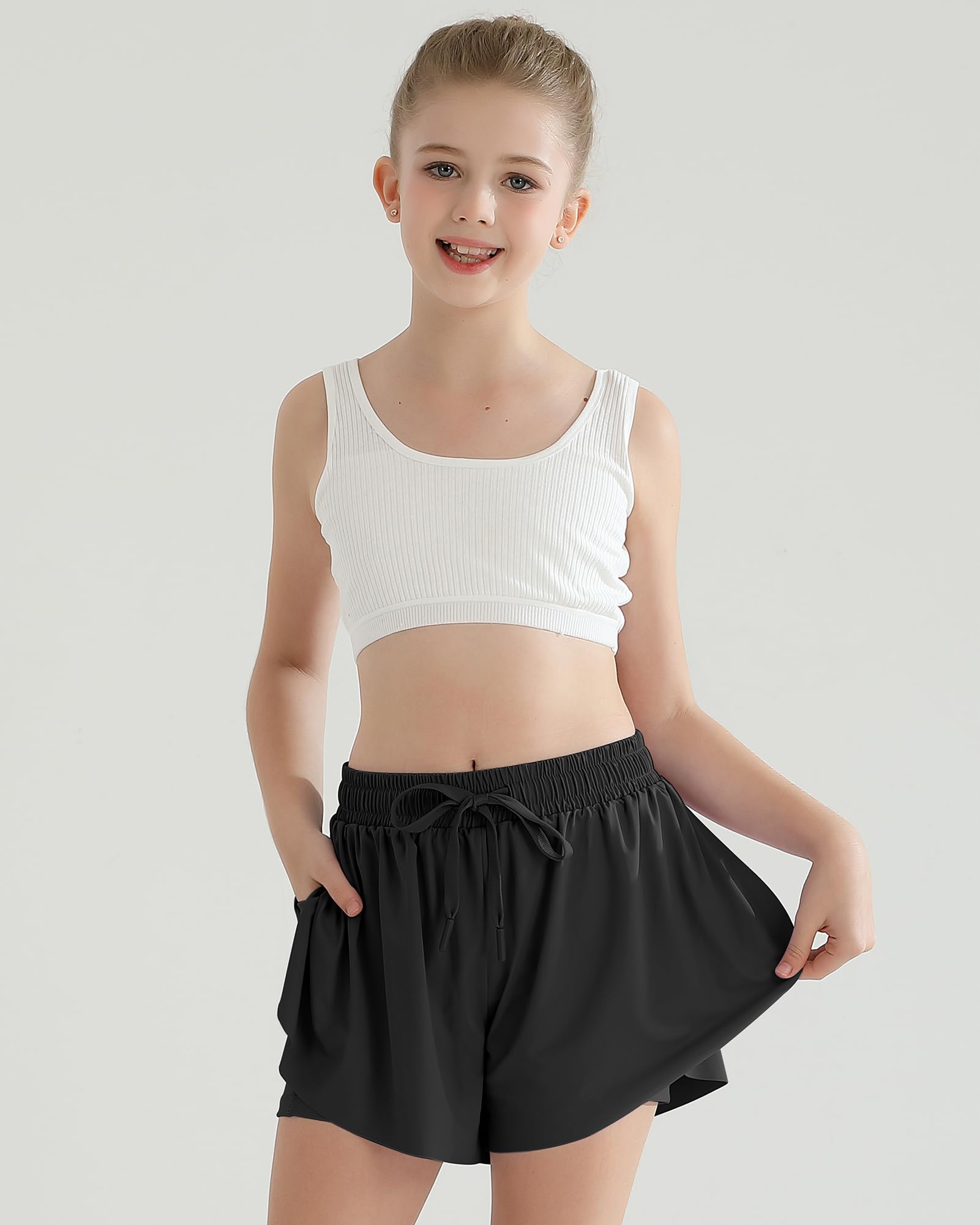 Girls Flowy Shorts Girls Black Shorts Quick Dry Girl Running Short 2 in 1 Kids Skirts Drawstring Butterfly Short Girl 10-12