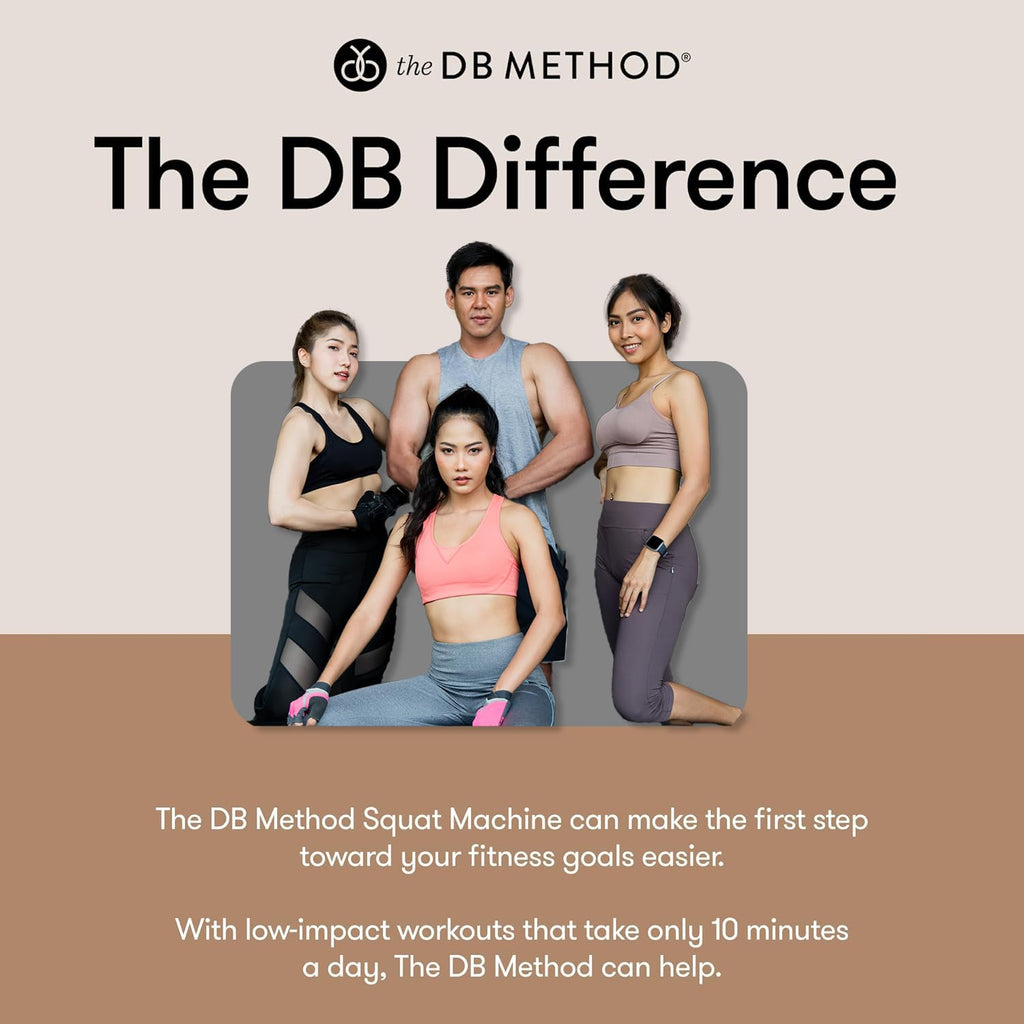 The DB Method Squat Machine with Phone Mount, Workout Equipment for Home Gym, Exercise Leg and Glutes, Low Impact Lower Body Fitness Workouts, Training for Total-Body, Easy Setup, Foldable for Storage
