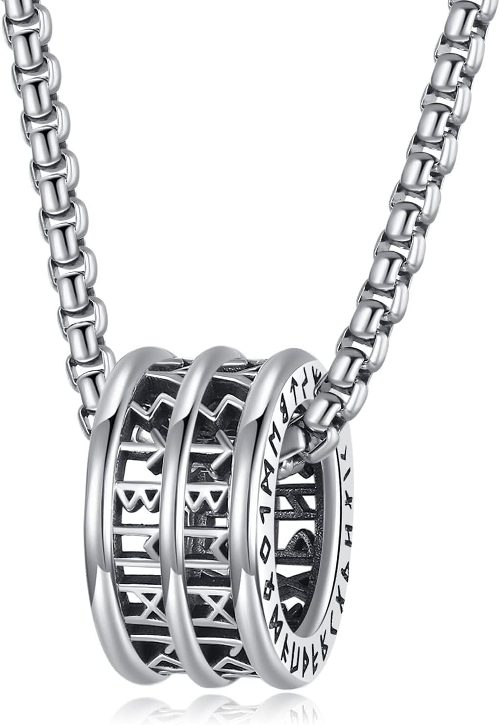 Viking Ring Necklace for Men 925 Sterling Silver Compass/Triquetra/Triskelion/Talisman/Rune/Valknut/Dragon/Odin Pendant Necklace Amulet Jewelry Gifts for Father Son Boyfriend Brother