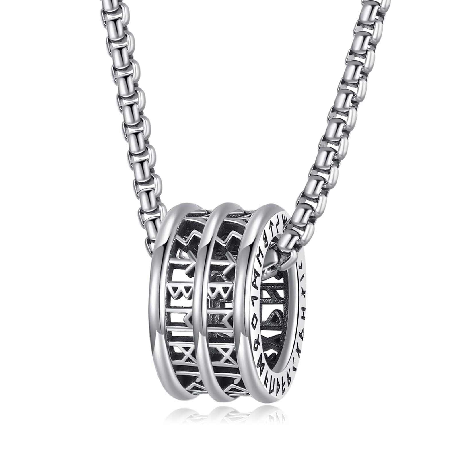 Viking Ring Necklace for Men 925 Sterling Silver Compass/Triquetra/Triskelion/Talisman/Rune/Valknut/Dragon/Odin Pendant Necklace Amulet Jewelry Gifts for Father Son Boyfriend Brother