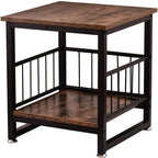 WAYTRIM Storage End Table, Industrial Side Table Mini Fridge Stand Fishtank Coffee Table with Large Metal Frame for Living Room Rustic Brown