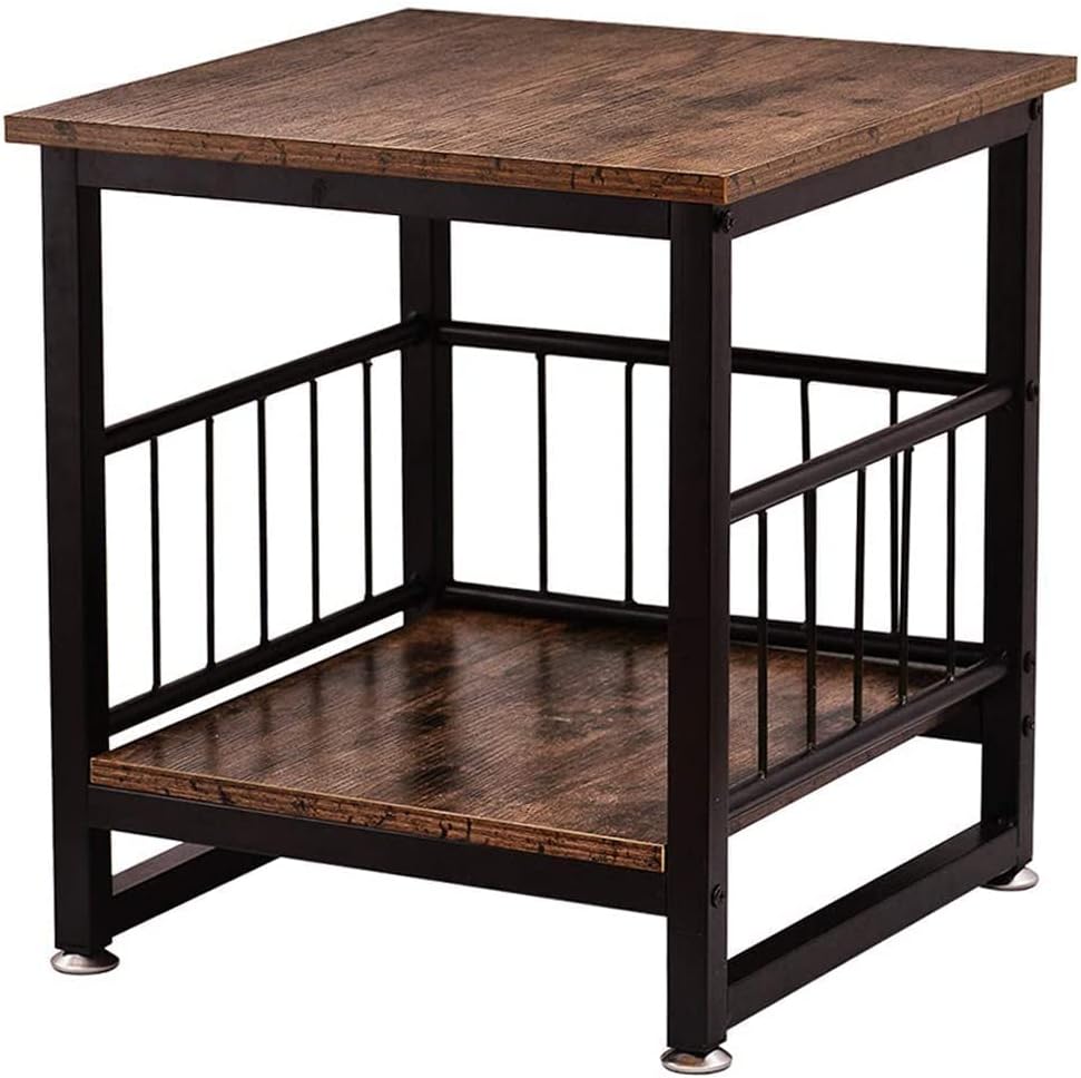 WAYTRIM Storage End Table, Industrial Side Table Mini Fridge Stand Fishtank Coffee Table with Large Metal Frame for Living Room Rustic Brown