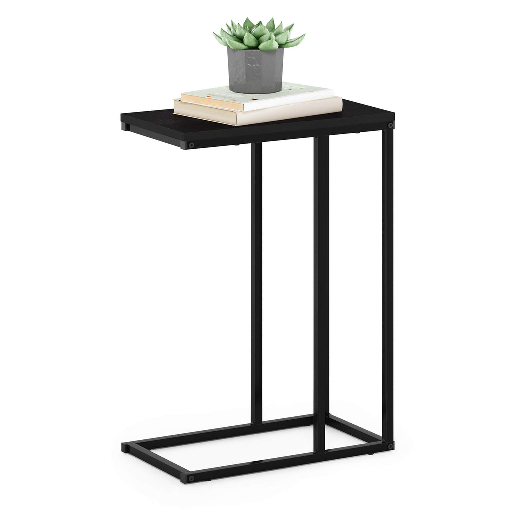 Furinno Turn-N-Tube C Shaped Side Table with Casters, Amber Pine/Black