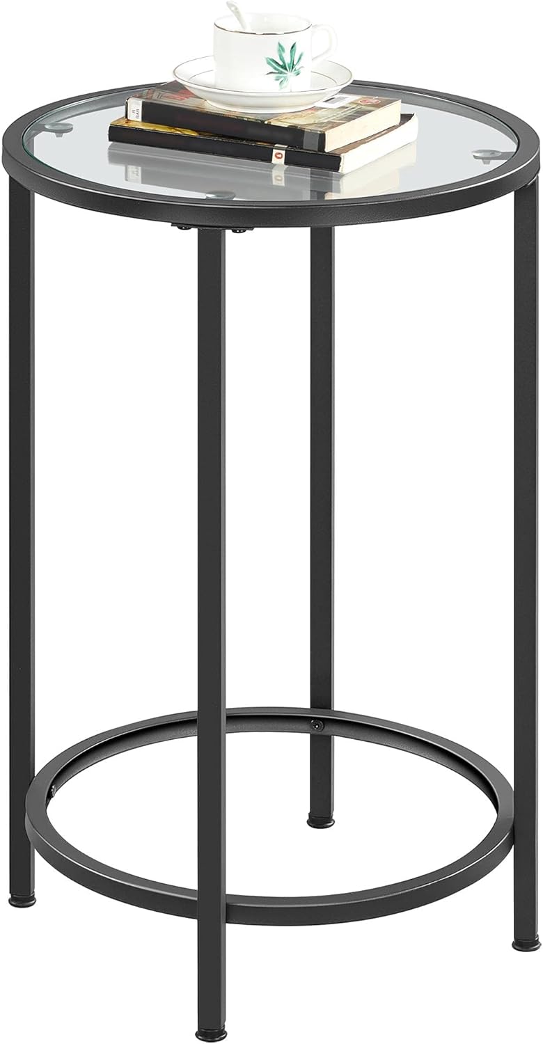 Yaheetech Glass End Table, Round Side Table, Small Coffee Accent Table Nightstand w/Glass Top & Metal Frame for Living Room/Balcony/Bedroom/Porch/Small Space, Modern Style, Black