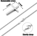 Fiusem Cross Necklace for Men, Silver/Gold/Black Mens Cross Necklaces with 2.5mm Cross Chain and Stainless Steel Cross Pendant, Box Chain 16-24 Inch