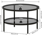 Yusong Round Glass Coffee Tables for Living Room, 2-Tier Circle Coffee Table with Storage, 26" Modern Center Accent Table with Light Black Glass, Small End Table for Small Space, Bedroom