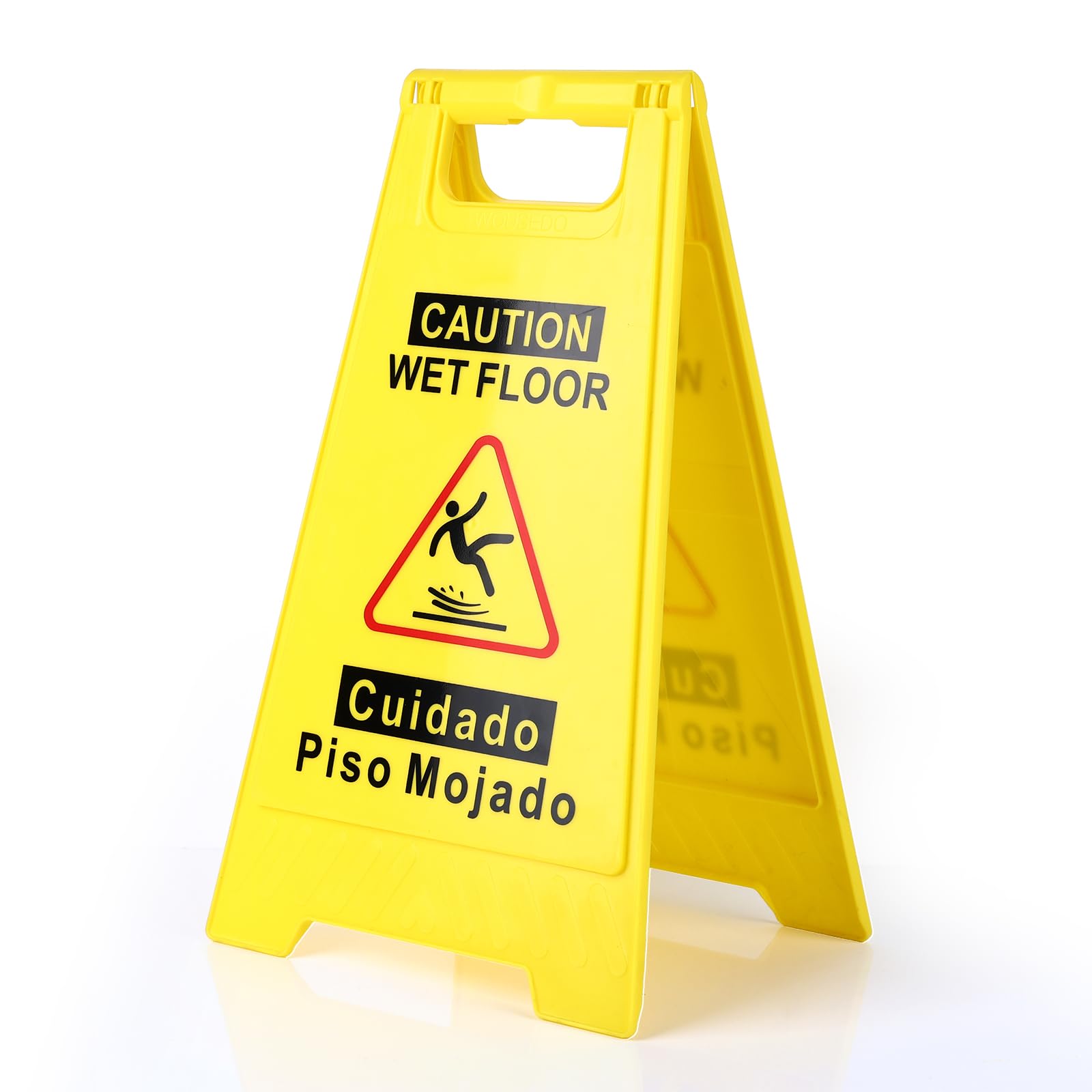 2-Pack Caution Wet Floor Sign,17.5" Height,Bright Yellow Double-Sided Folding A-Shaped Frame Design, Bilingual Caution Message