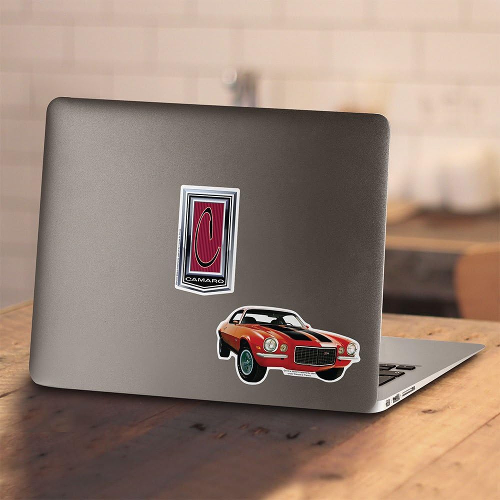 Chevy Camaro Vintage Car Logo GM, T Shirt & Stickers Orange