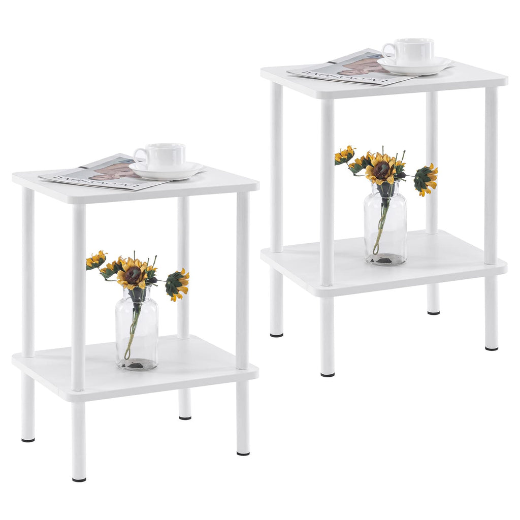 Apicizon 2 Tier End Table, Small Side Table with Solid Wood Legs, Boho Bedside Table with Storage Shelf, Nightstand for Small Spaces, Bedroom, Living Room, Entryway, Farmhouse, Easy Assembly, Natural