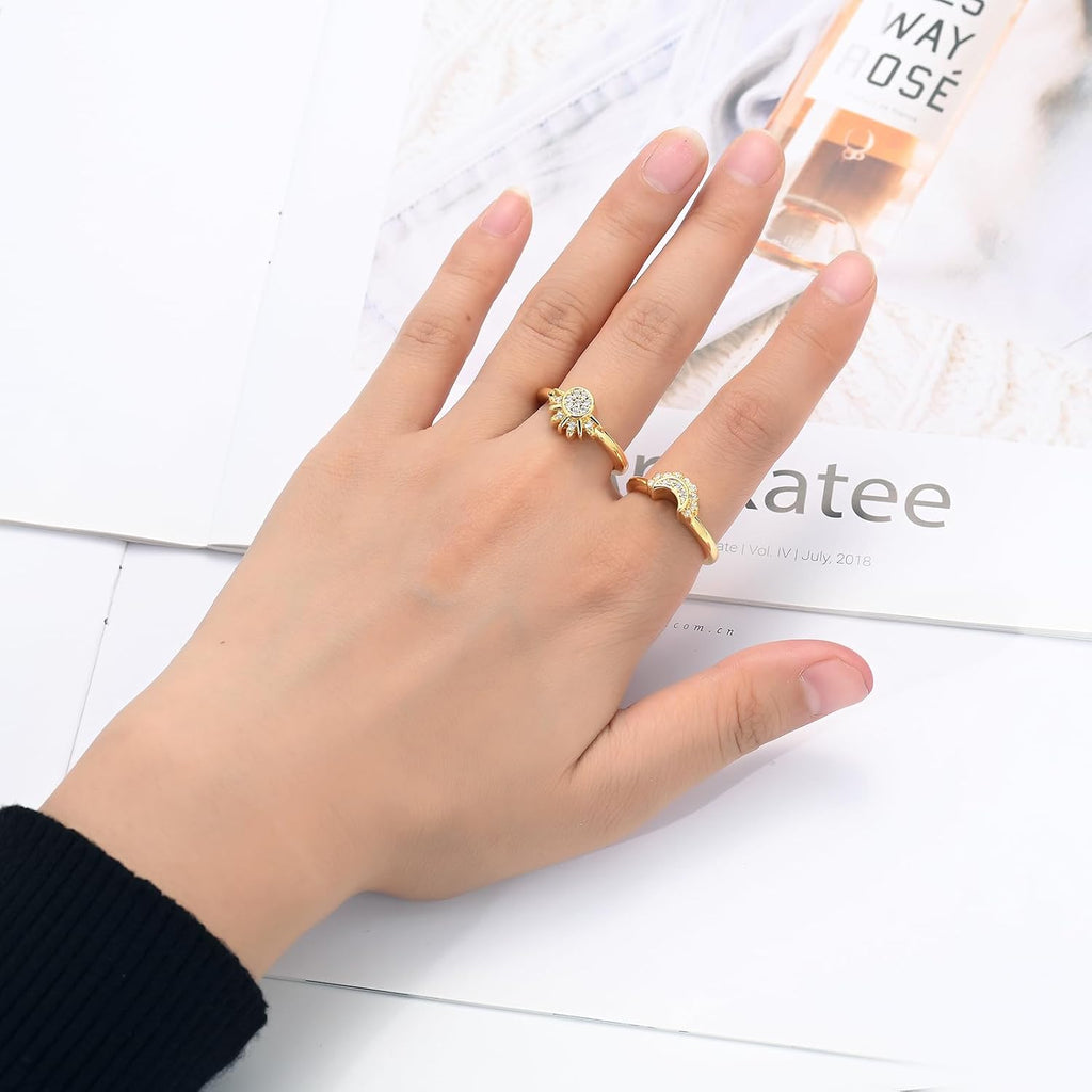 Cremation Jewelry for Ashes Rings - Celestial Sun and Moon Ring Set,Sparkling Sun Ring/Blue Moon Ring/Silver Plating,Friendship Promise Ring,Stackable Celestial Rings,Gift for Women/Girls