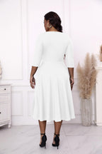 Runwind Plus Size Dresses for Curvy Women Cocktail Wedding Guest Fit and Flare A-Line Swing Casual Midi White Dresses 3XL