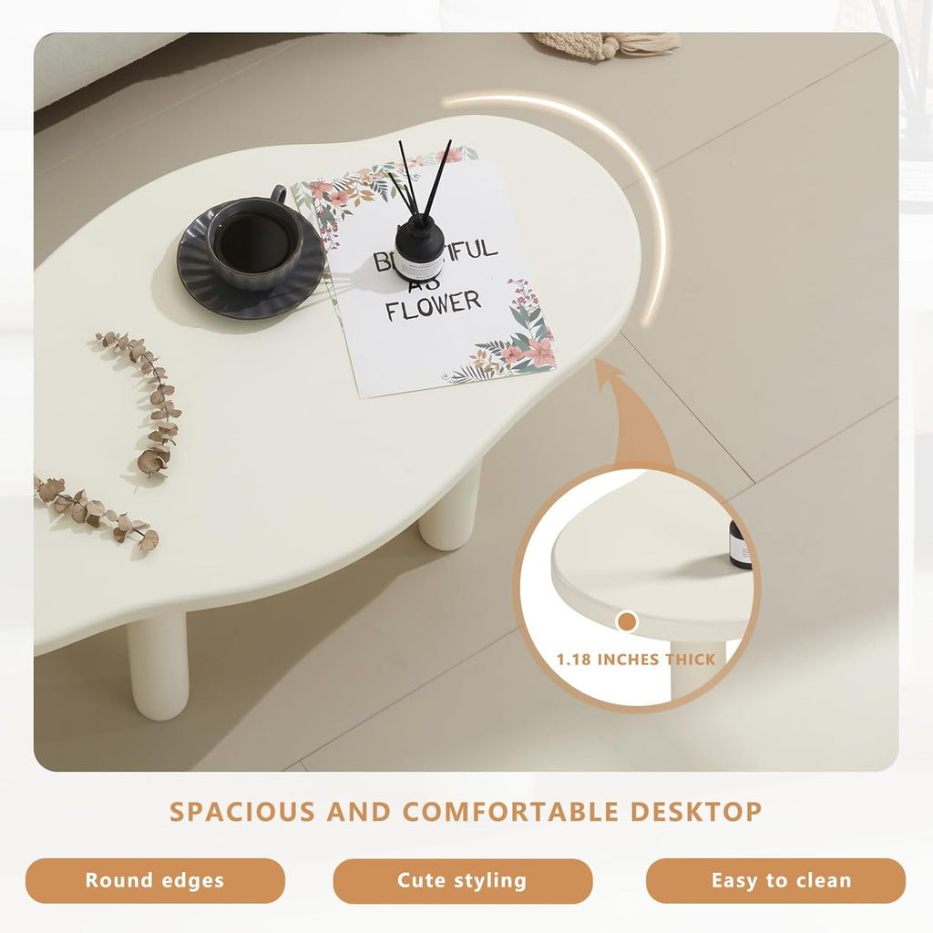 Cloud Coffee Table - Irregular Shape With 4 Legs - Modern End Table for Living Room, Apartment, Bedroom - Easy Assembly - White