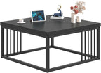 FOLUBAN Black Coffee Table, Modern Square Center Table for Living Room, Industrial Rustic Wood and Metal Cocktail Tea Table, 31.5 Inch