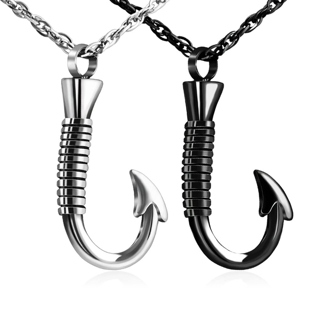 abooxiu Fishing Hook Urn Necklace for Ashes Fish Hook Stainless Steel Cremation Jewelry Memorial Pendant Keepsake for Men