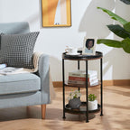 Dulcii Side Table, Round End Table with 3 Storage Shelves for Living Room, Bedroom, Nightstand with Steel Frame for Small Spaces, Industrial Round Sofa Table, Outdoor Accent Coffee Table, Rustic Brown