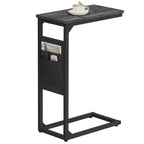 TUTOTAK C Shaped End Table with Charging Station, Side Table for Sofa, Couch Table with Storage Bag, TV Tray with 2 USB Ports and Outlets for Living Room, Bedroom, Brown TB01BB024