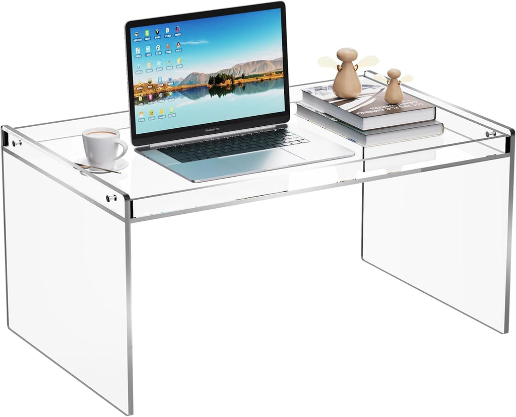 Acrylic Coffee Table, Modern Clear Rectangle Lucite Table for Living Room, Bedroom, Office (Clear, 31.5" L*19.7" W *15.7" H)