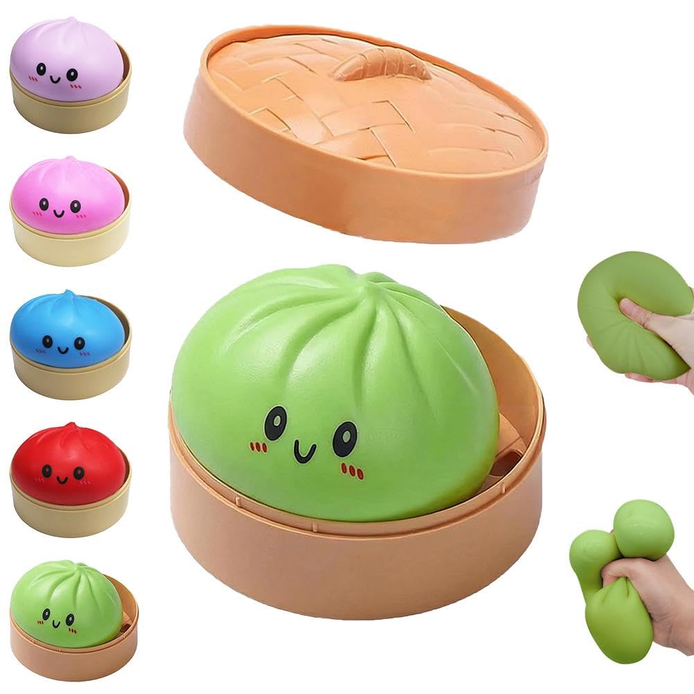 Dumpling Squishies Toy, Giant Glitter Dumpling, Colorful Dumplings Stress Balls Fidget Sensory Toy,Squeeze Dough Ball Stress Relief Hand Toys with Food Steamer Stretchy Desk Toys (Blue)