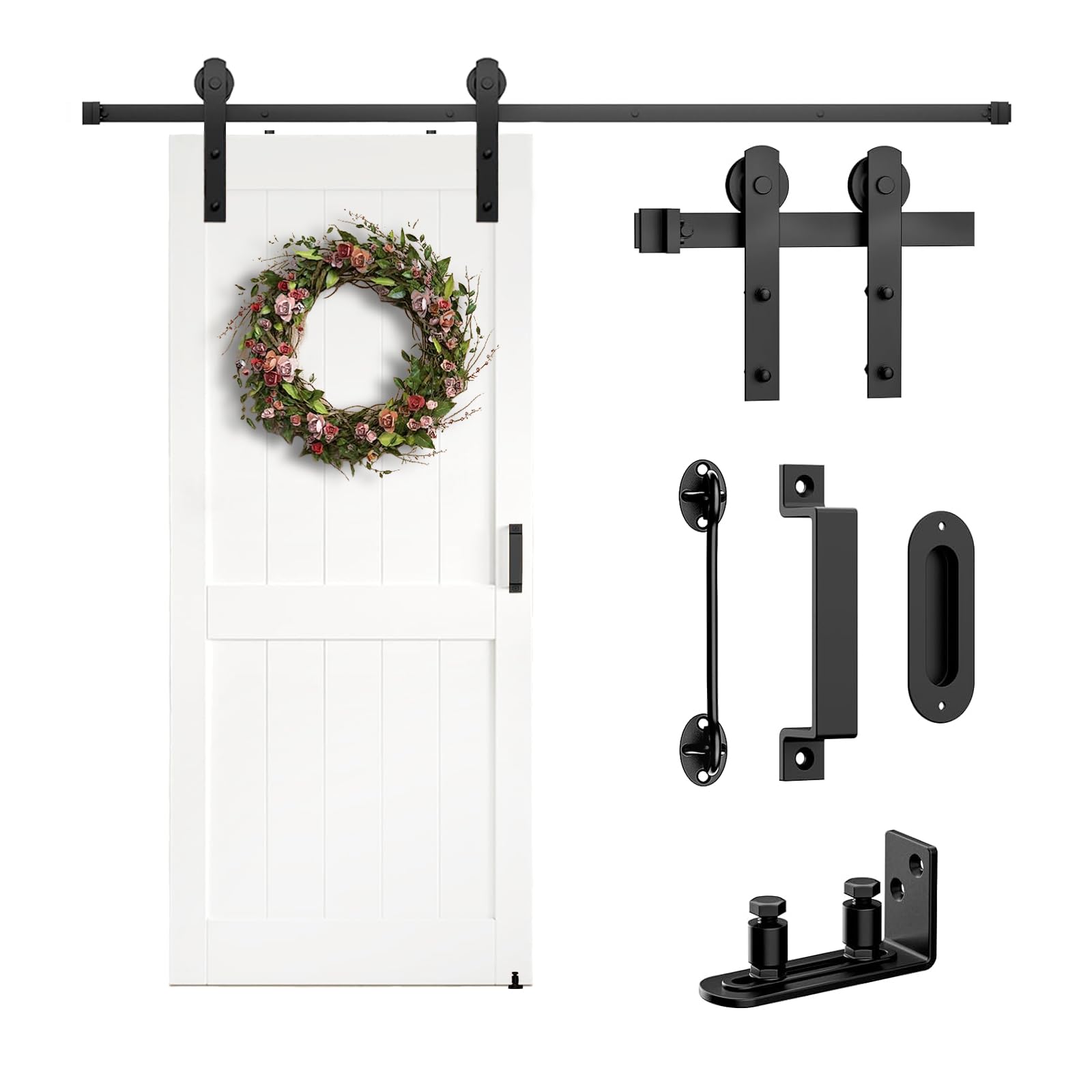 Arti-Life Sliding Barn Door Hardware Kit 6.6 FT Heavy Duty-Smoothly and Quietly- Easy to Install with Adjustable Floor Guide, Door Hook and 2 Handles - Fit 1 3/8-1 3/4" Thickness(I Shape Hanger)