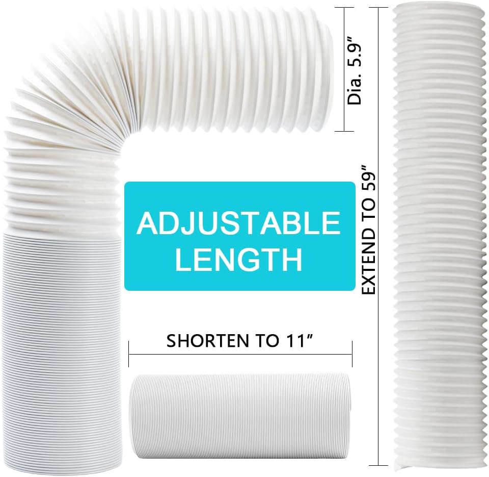 BEWAVE Portable Air Conditioner Hose, Portable Exhaust Vent Hose with 5.9 Inch Diameter, Universal Replacement AC Vent Hose Length up to 59"