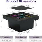 FKWin Black Modern Coffee Tables - Endless Depth Mirror Square Coffee Table with LED Lights, Black Table for Living Room, Tempered Glass-Top Center Tables, 31"