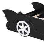 Harper & Bright Designs Twin-Size Plattformbett in Rennwagenform mit Rollen, Holzrahmen mit Stützlatten, Twin-Bodenbett für Kinder Jungen Mädchen Jugendliche, Schwarz