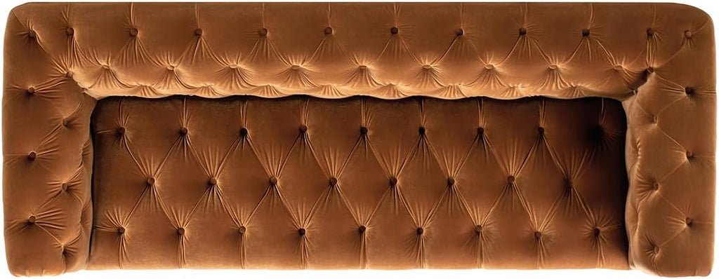 Jennifer Taylor Home Alto 88" Performance Velvet Tufted Chesterfield Sofa in Burnt Orange