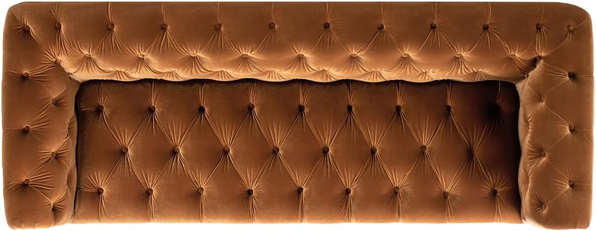 Jennifer Taylor Home Alto 88" Performance Velvet Tufted Chesterfield Sofa in Burnt Orange