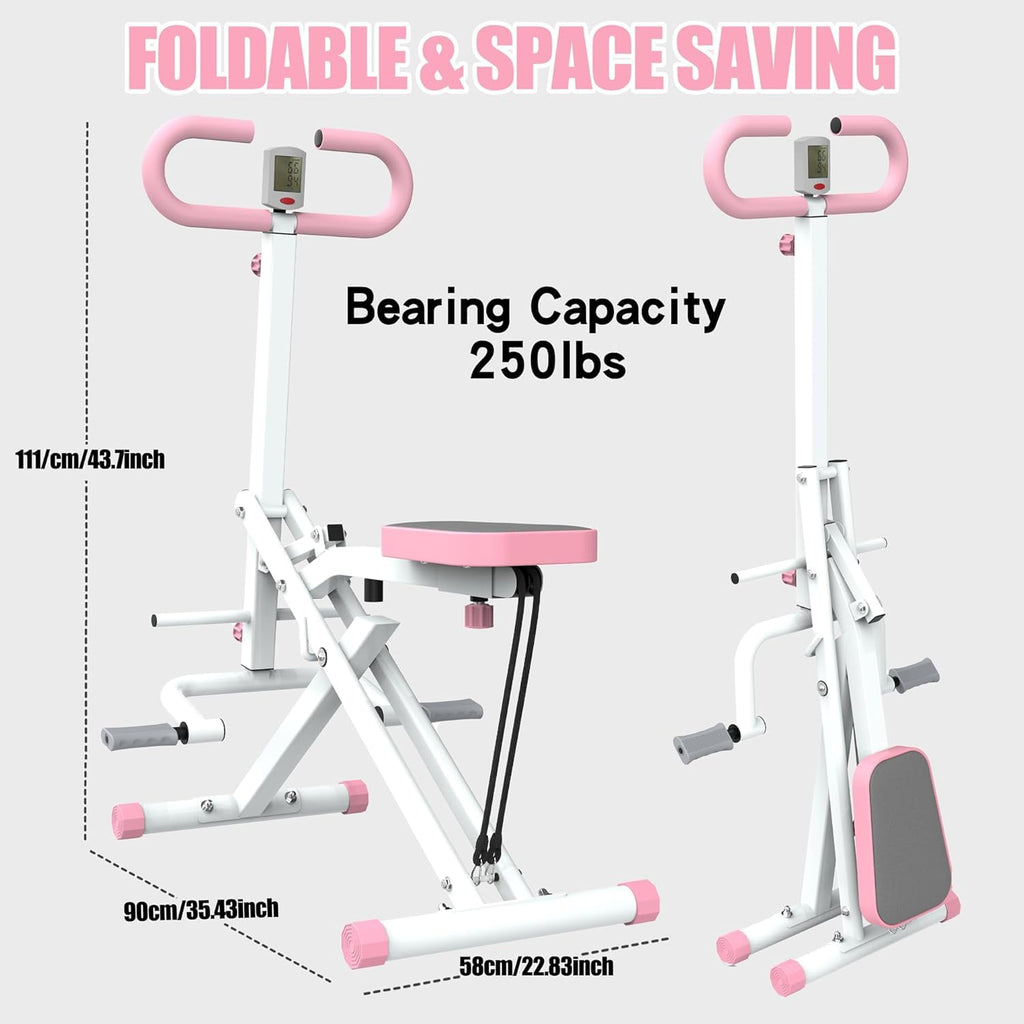 Squat Machine for Home, Squat Ride / Rowing Machine with Adjustable Resistance, Foldable Exercise Equipment, Glute & Leg Cardio Workout Machine (Pink)