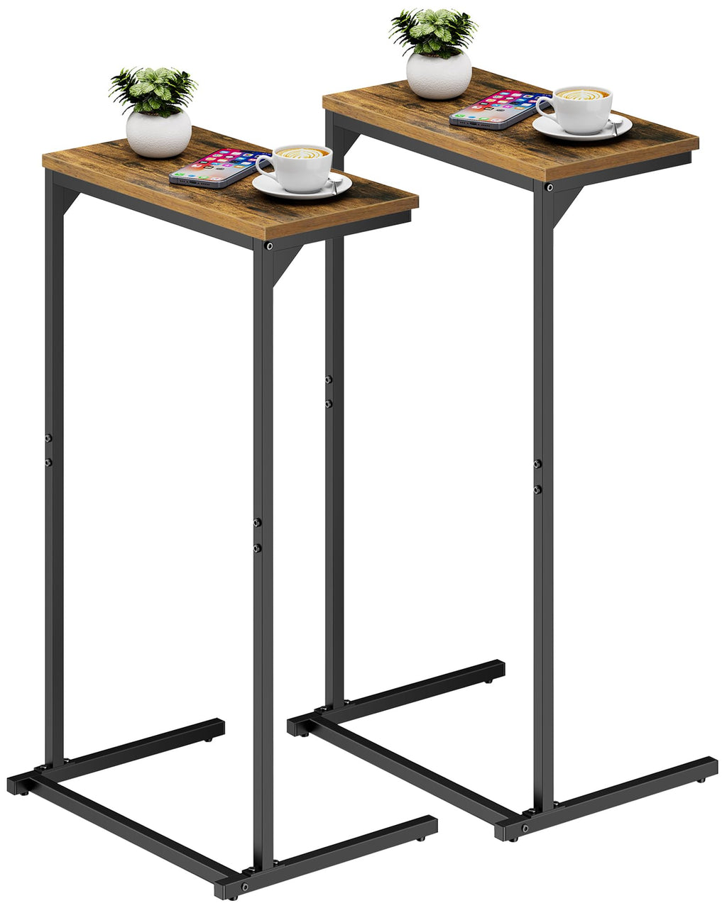 TUTOTAK C Shaped End Table, Tv Tray, Small Side Table, 28.7 inch Tall Couch Table, Tray Table, Sofa Table, Living Room, Bed Room, Brown TB01BB071