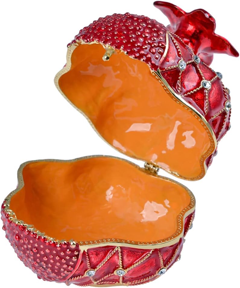 Trinket Box Pomegranate Fruit Gold Plated Crystal Enameled Jewelry Holder Small Home Decor Gifts for Women, Men