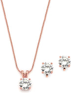 Mariell 14K Rose Gold Plated Cubic Zirconia Jewelry Set - 2cwt Round Pendant with 8mm Clip-On Earrings