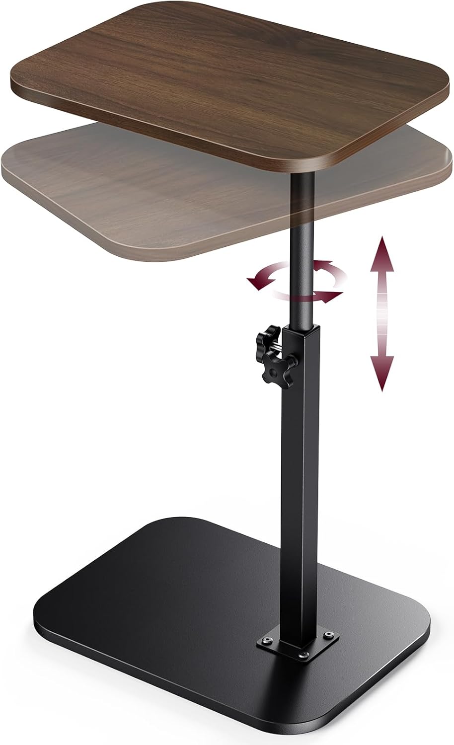 End Table C-Shaped Adjustable Pedestal Side Table Night Stand with 360° Rotating Top, Height Adjustable, Small Couch Living Room or Bedroom Versatile End Table for Sofa or Bedside, Rustic Brown