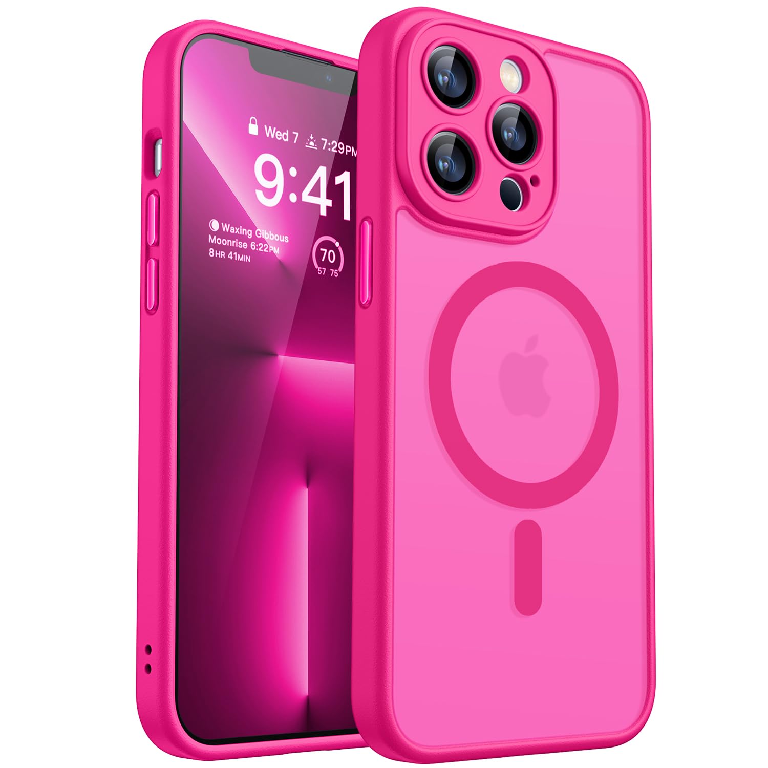 CANSHN 磁気対応 iPhone 13 Pro Max ケース、アップグレード版【フルカメラ保護】【Magsafe対応】【半透明マット】耐衝撃保護スマホケースカバー 6.7インチ - ホットピンク