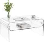 VEVOR Acrylic Coffee Table, Modern Lucite Desk with Open Storage Shelf, Clear Rectangle Center Table for Living Room, Office, 31.5 x 19.7 x 15 in