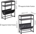 Narrow End Table for Small Spaces - Slim Side Table with Magazine Holder,2 in 1 Design Narrow Coffee Table Living Room,Skinny Bedroom Nightstand Thin Side Magazine Table,Black