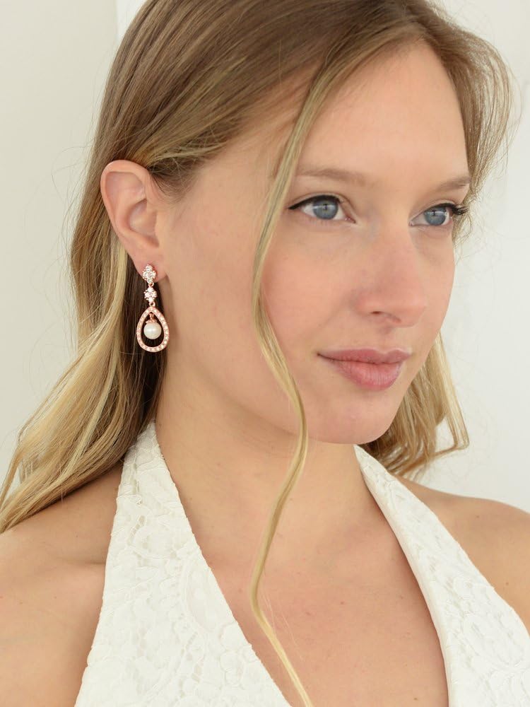 Mariell Pearl Bridal Wedding Earrings for Bride, Pearl Jewelry for Bridesmaid, Prom, Mother of the Bride